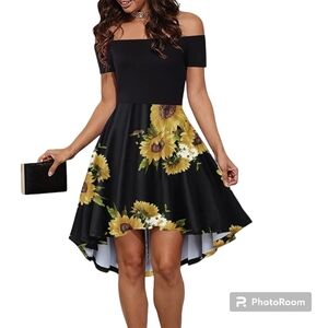SARIN MATHEWS | OFF-THE-SHOULDER SUNFLOWER TWIRL DRESS - NWOT!